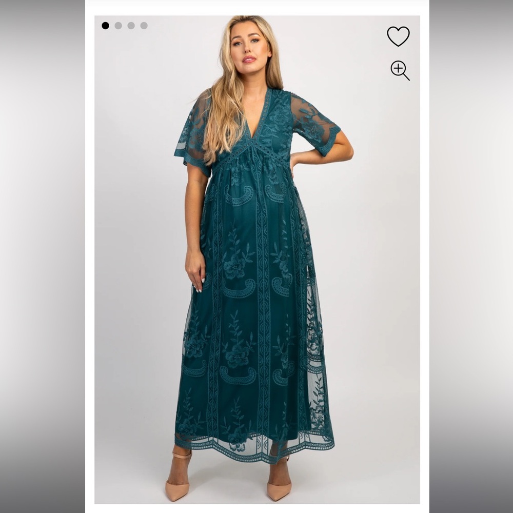 Pinkblush Dark Turquoise Lace Mesh Overlay Maternity Maxi Dress